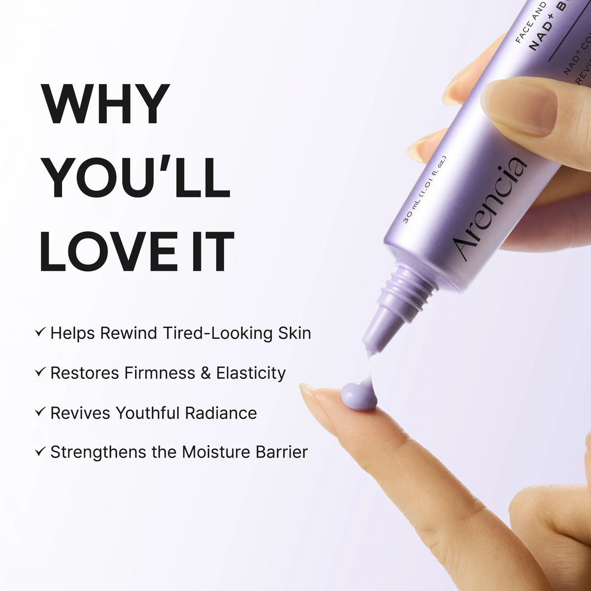 Arencia NAD+ Booster Shot | Hidratante para rostro y contorno de ojos · 30 ml
